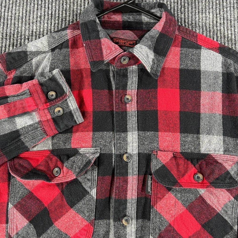 Five Brother Mens Shirt Medium Regular Red Plaid Flannel Long Sleeve Button Up